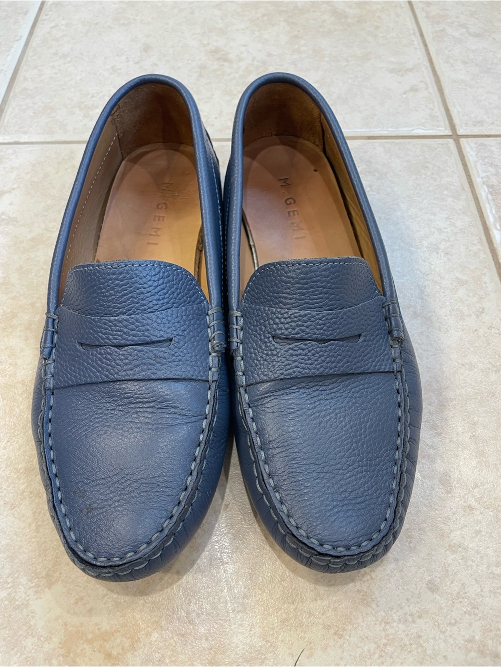M. Gemi Navy Leather Penny Loafers for Women